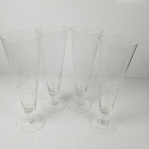 4‎ Vintage Wheat Etched Pilsner Beer Glasses
